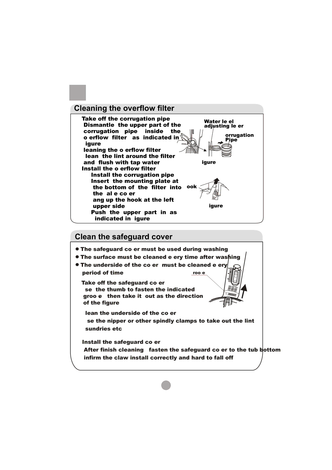 Haier HWM90-0713S user manual Cleaning the overflow filter, Clean the safeguard cover 