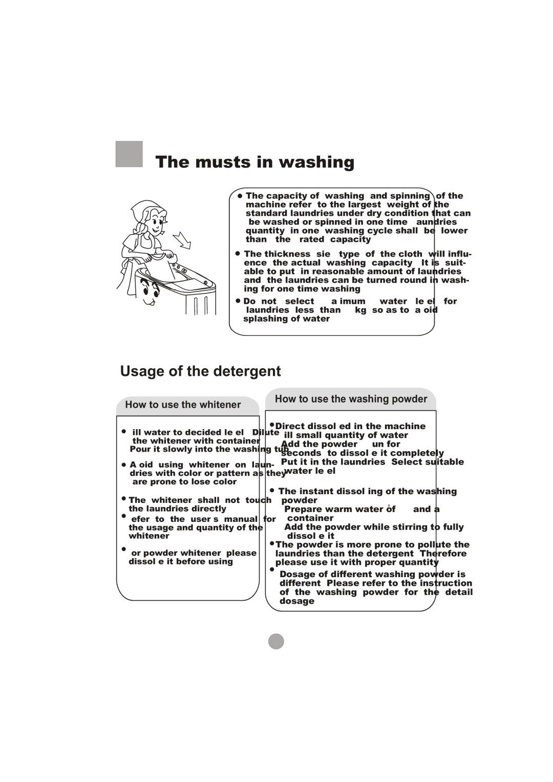 Haier HWM90-0713S user manual Musts in washing, Usage of the detergent 