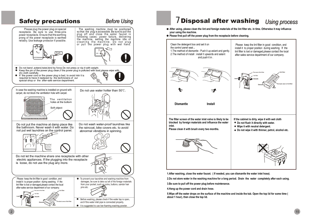 Haier HWM90-96A user manual Disposal after washing Usingi process, Please, Install it, Do not use water hotter than 