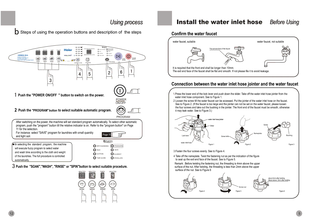 Haier HWM90-96A user manual Install the water inlet hose Before Usingi, Light soil 