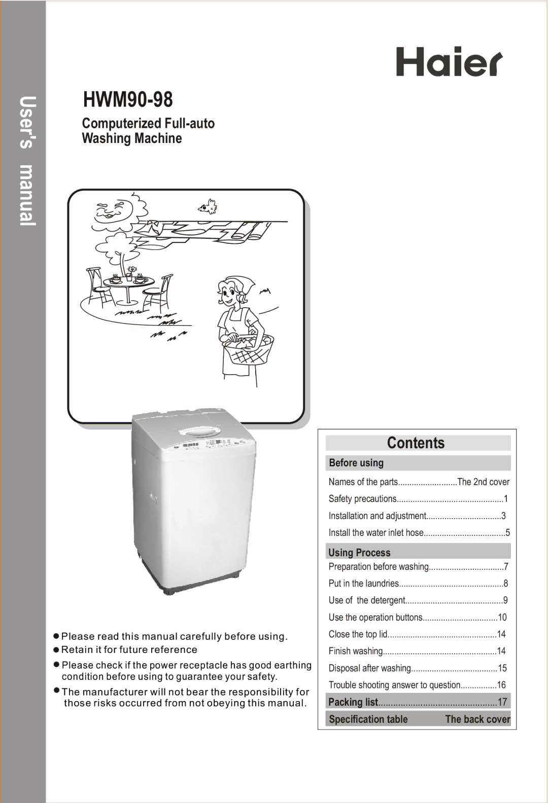 Haier HWM90-98 user manual Contents 