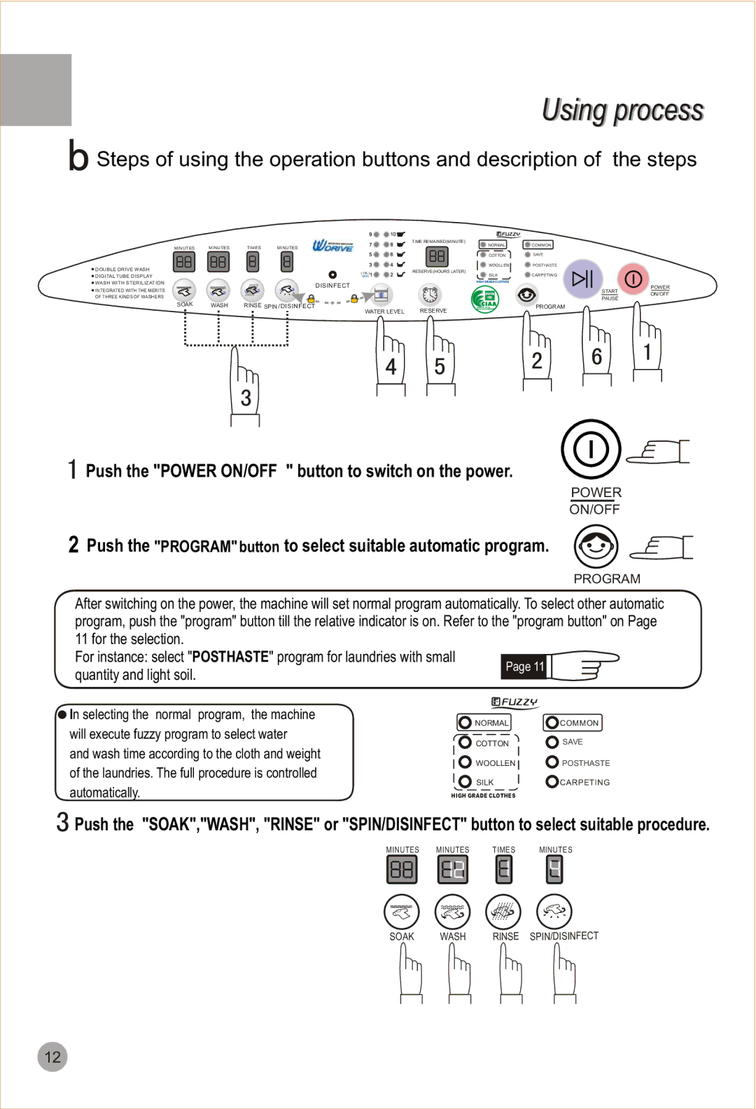 Haier HWM90-98 user manual Push the Power ON/OFF button to switch on the power 