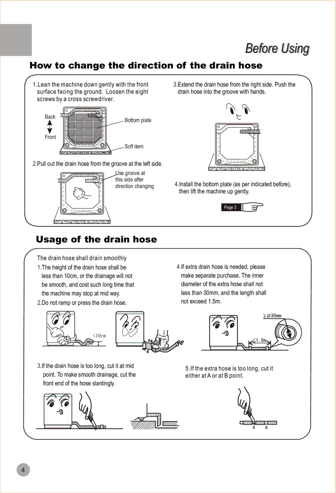 Haier HWM90-98 user manual Before Usingi, How to change the direction of the drain hose 