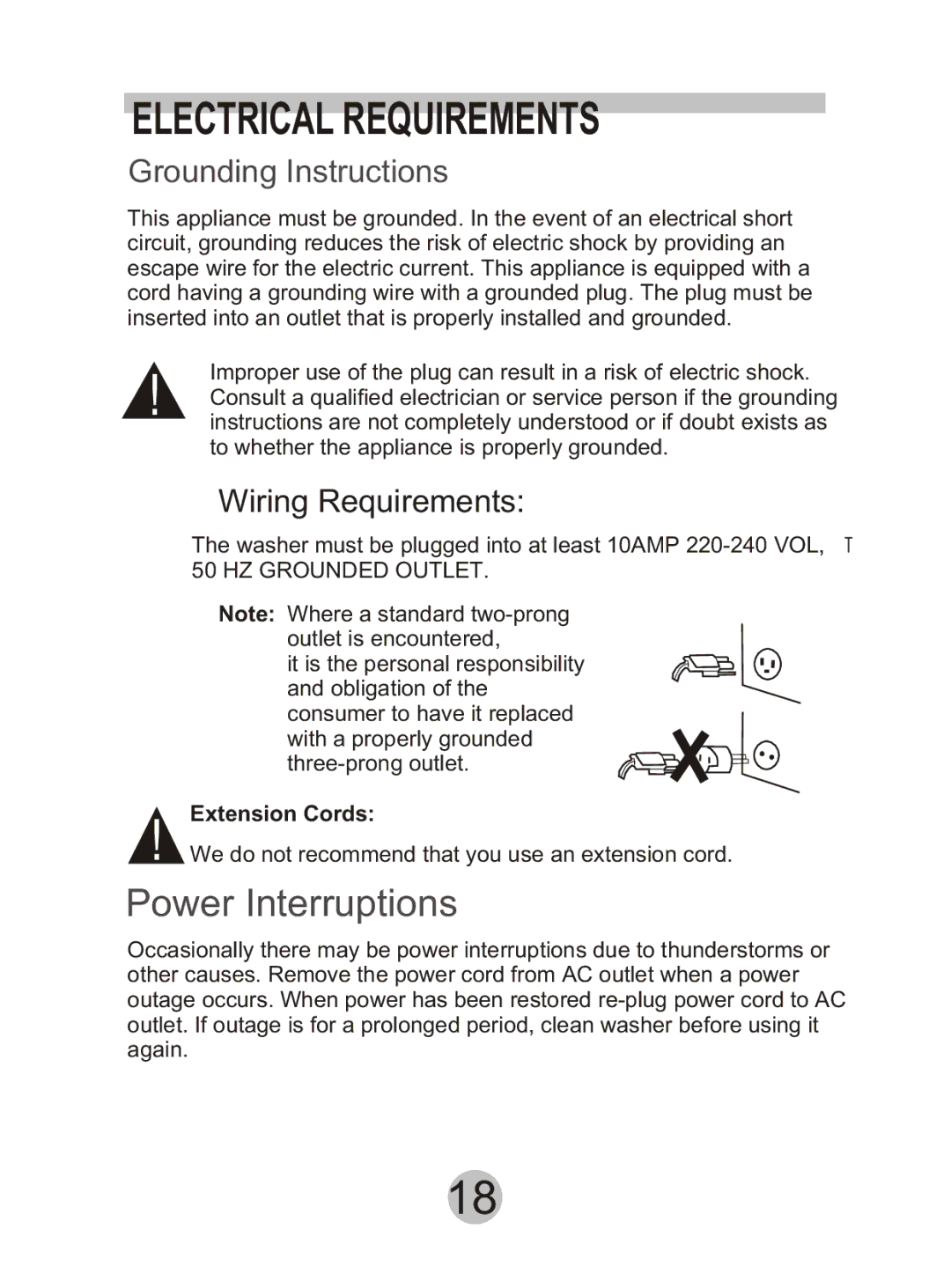 Haier HWM90DD manual Electrical Requirements, Wiring Requirements 