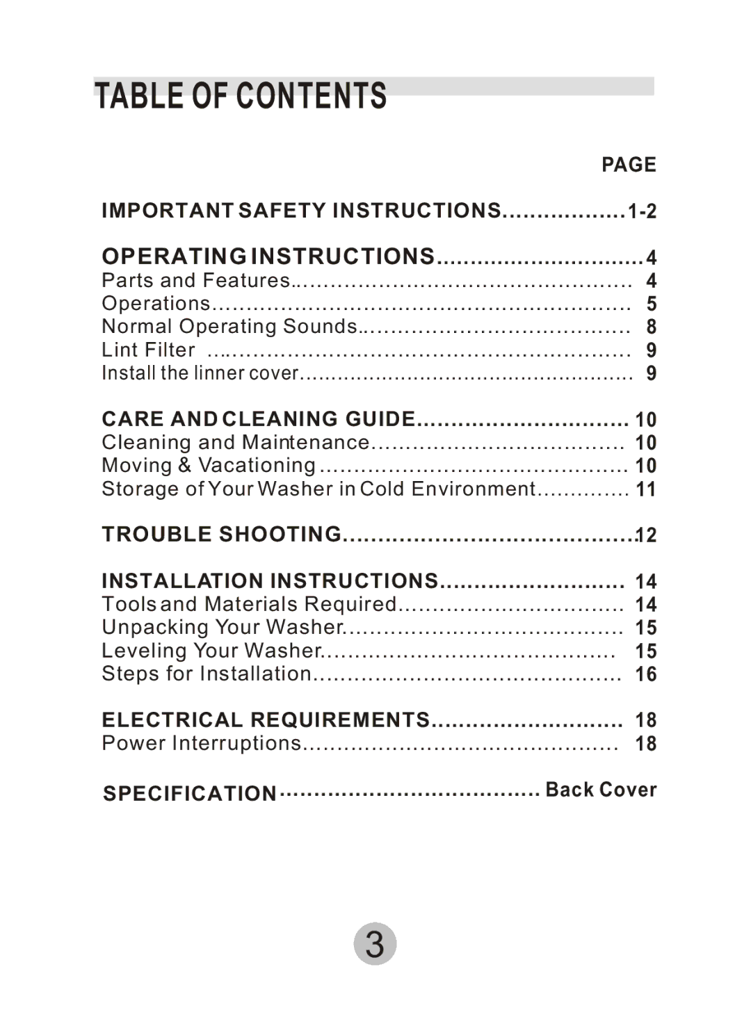 Haier HWM90DD manual Table of Contents 