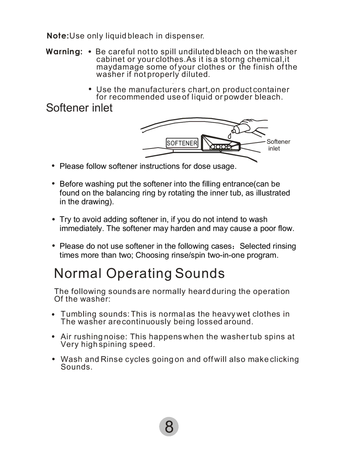 Haier HWM90DD manual Normal Operating Sounds, Softener inlet 