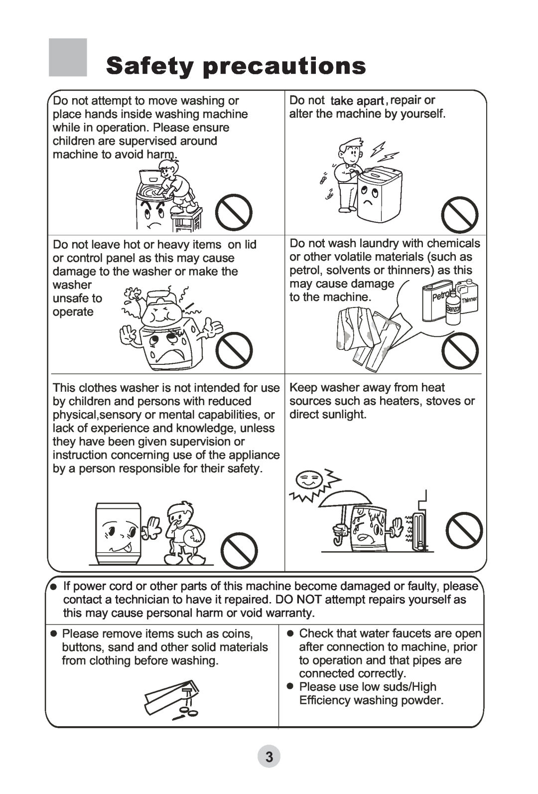 Haier HWMP65-918 user manual Safety precautions 
