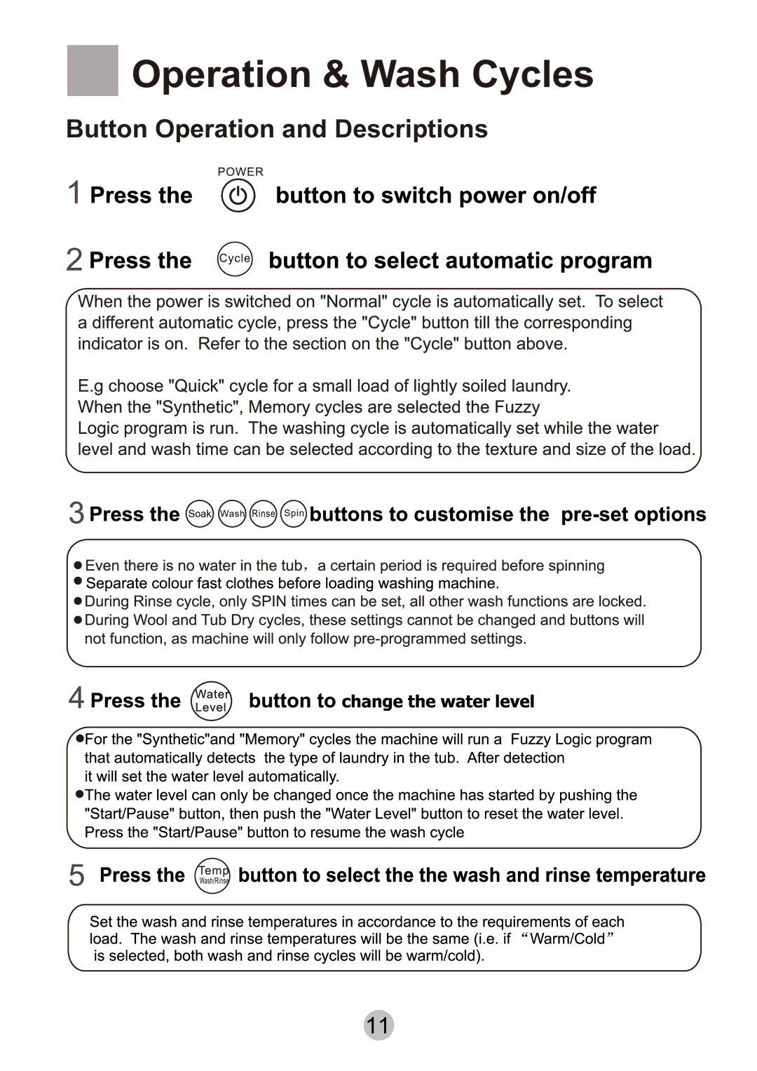 Haier HWMP75-918 user manual Button Operation and Descriptions 