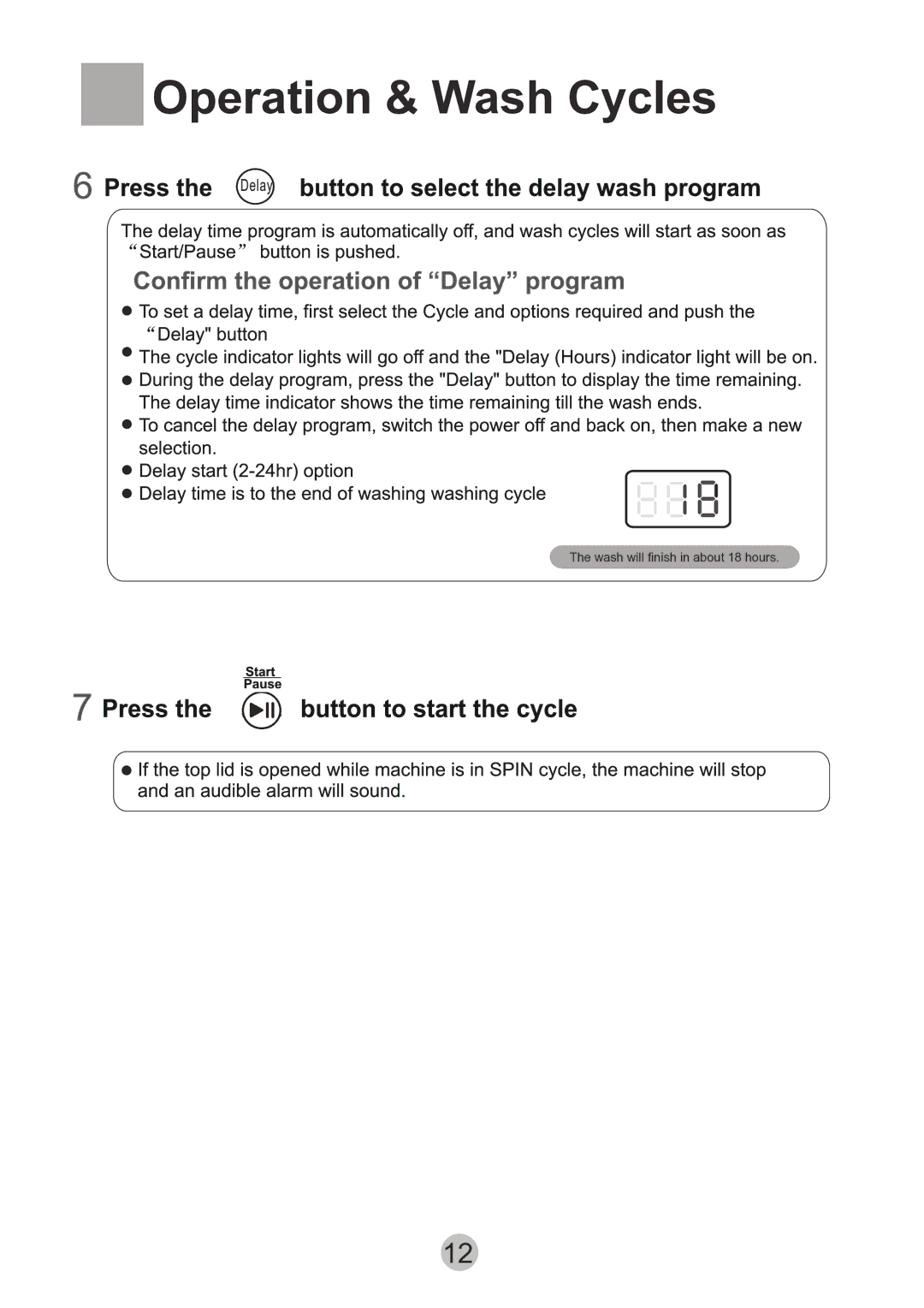 Haier HWMP75-918 user manual Wash will finish in about 18 hours 