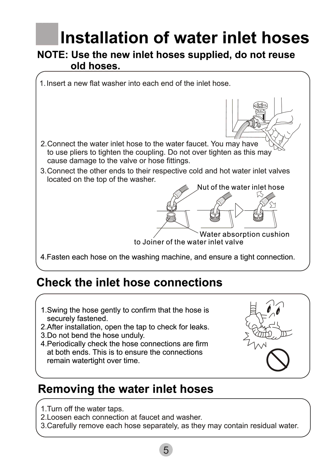 Haier HWMP75-918 user manual Installation of water inlet hoses 