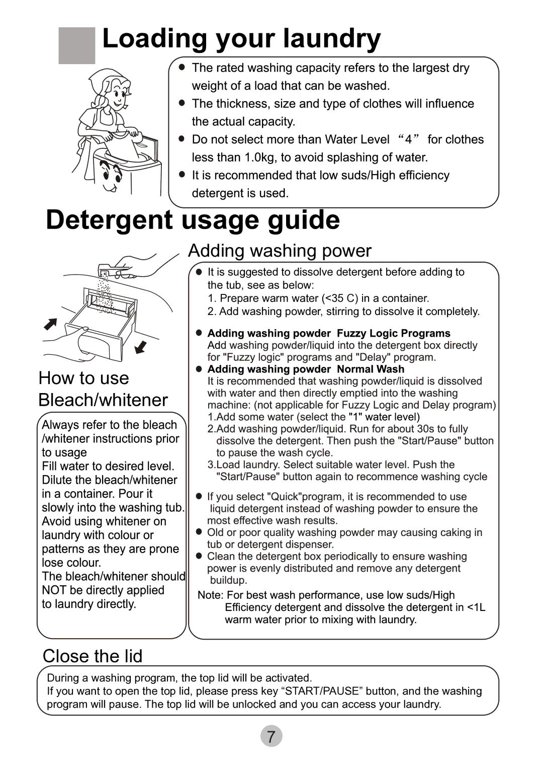 Haier HWMP75-918 user manual Loading your laundry Detergent usage guide, Adding washing power 