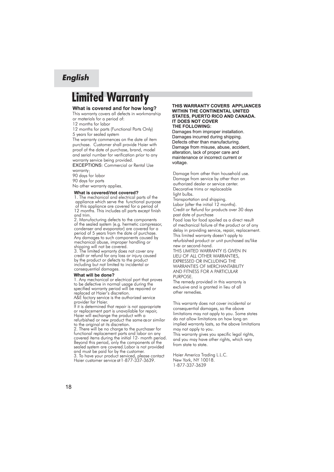 Haier HWR05XCJ manual Following 