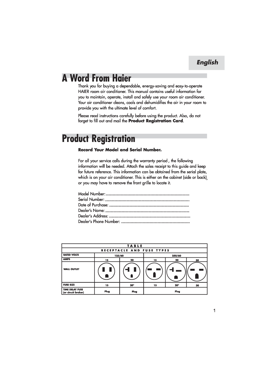 Haier HWR05XCJ manual 