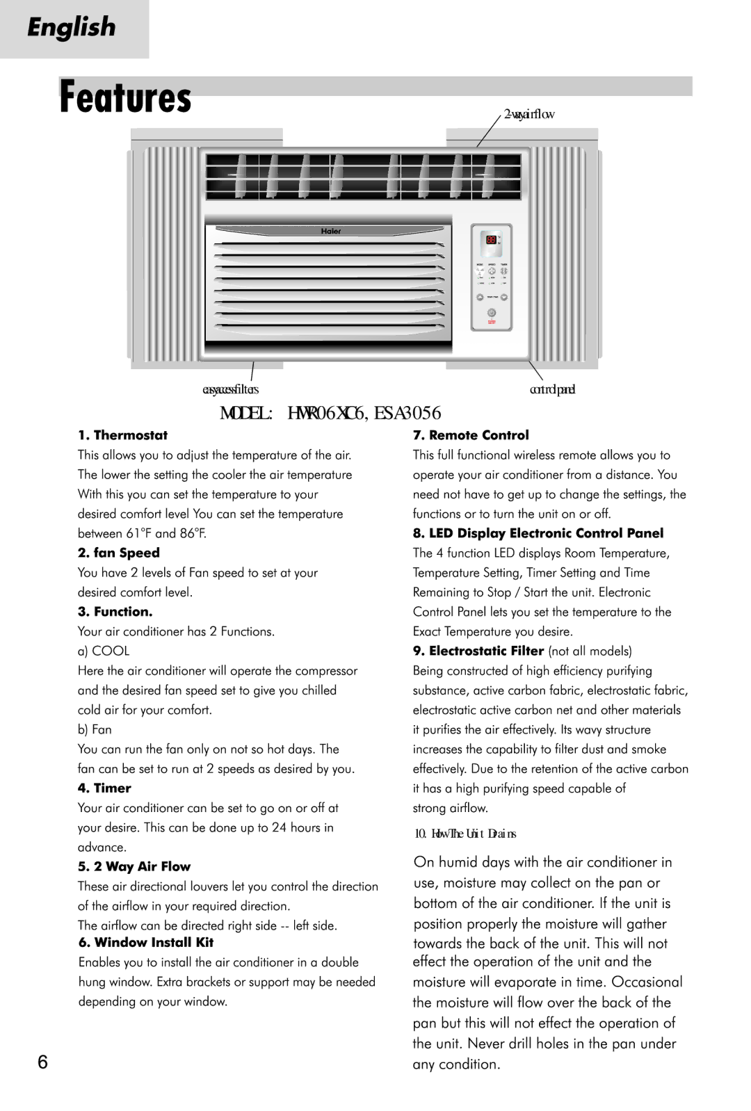 Haier manual Model HWR06XC6,ESA3056 