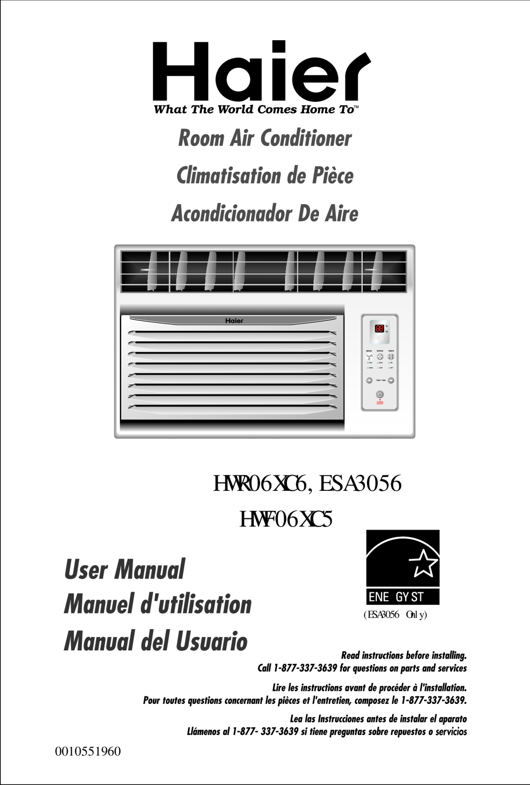 Haier manual HWR06XC6,ESA3056 HWF06XC5, ESA3056 Only 