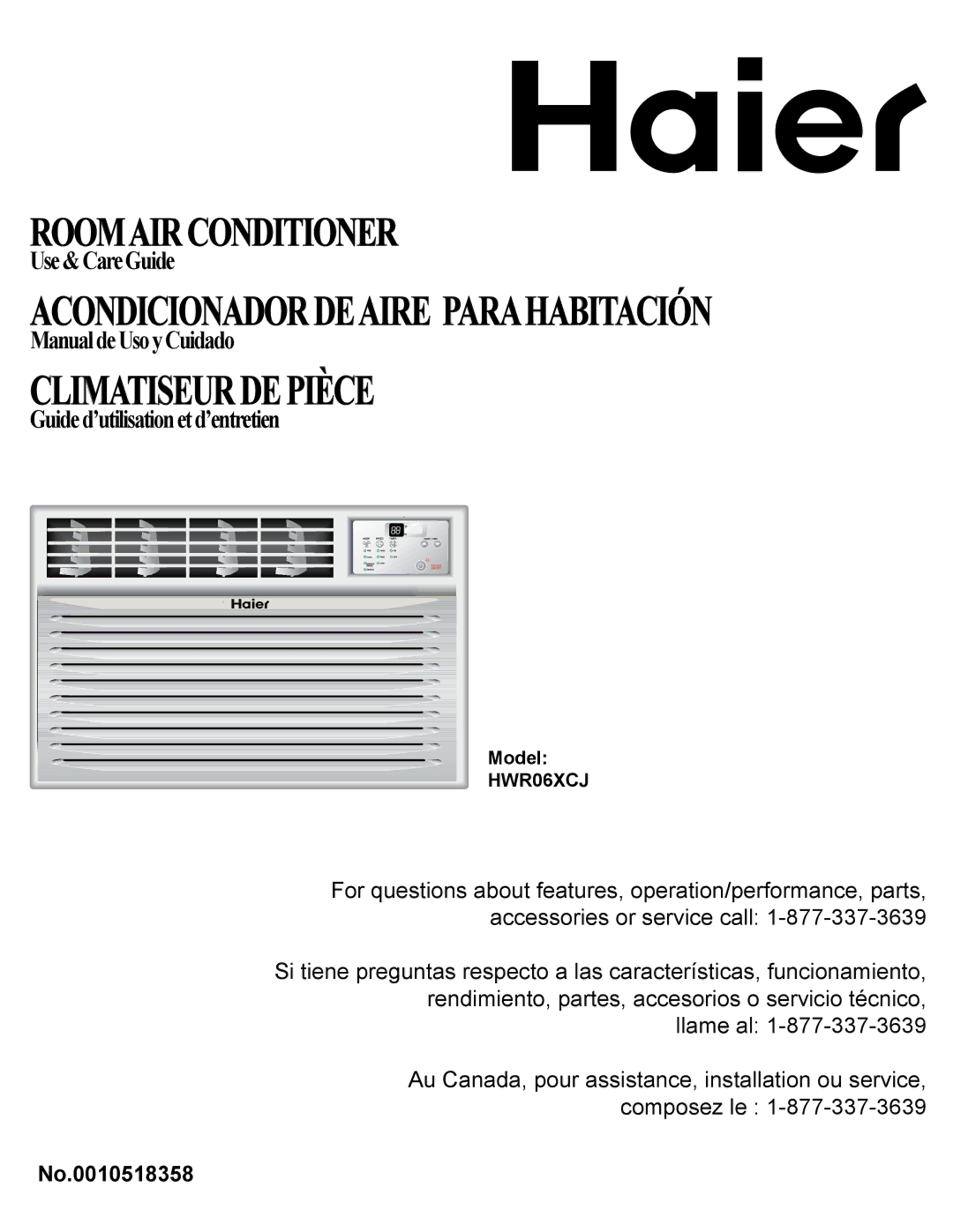 Haier 0010518358, HWR06XCJ manual Climatiseurdepièce 