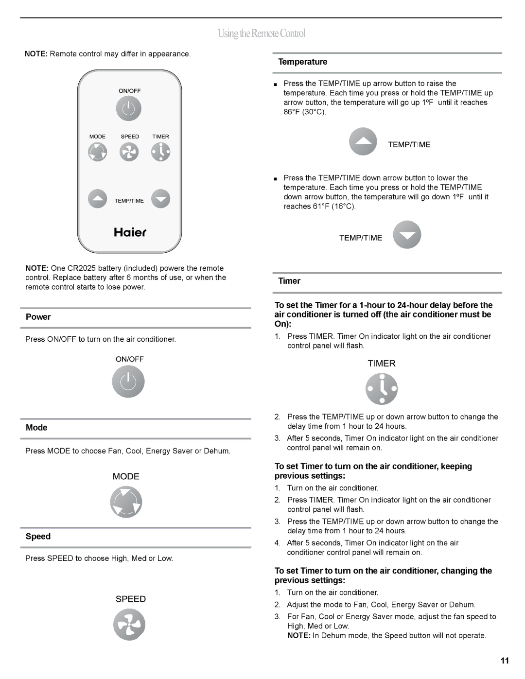 Haier 0010518358, HWR06XCJ manual Power, Speed 