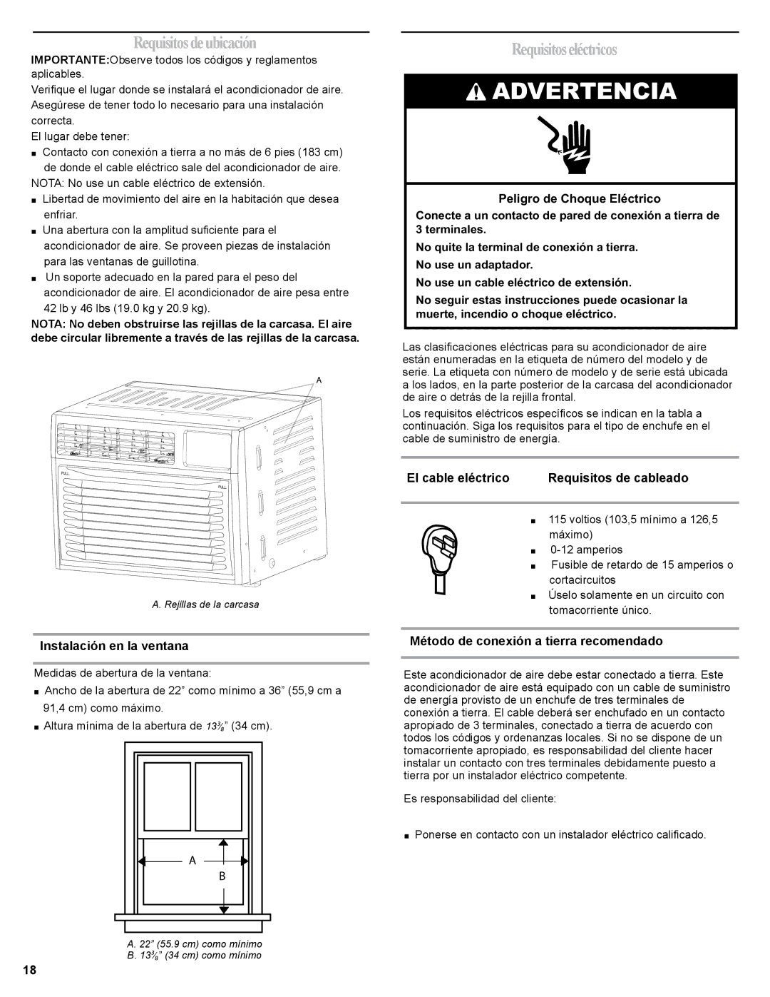 Haier HWR06XCJ, 0010518358 manual Requisitosdeubicación, Requisitoseléctricos 