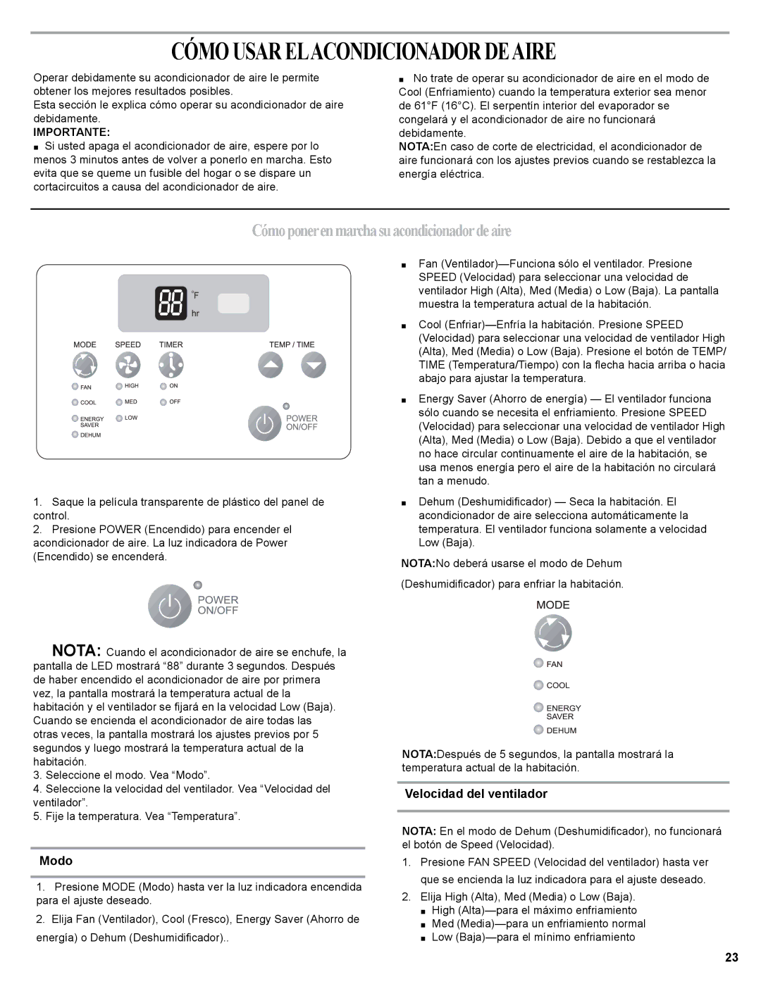 Haier 0010518358, HWR06XCJ manual Cómo Usar Elacondicionador Deaire, Cómoponerenmarchasuacondicionadordeaire, Modo 