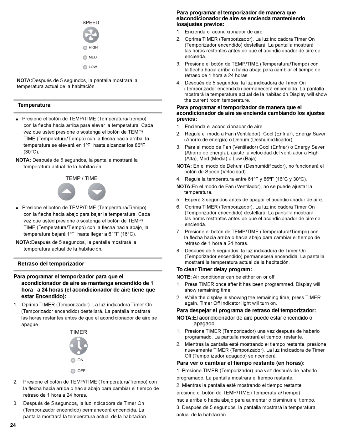 Haier HWR06XCJ, 0010518358 manual Temperatura, Para ver o cambiar el tiempo restante en horas 