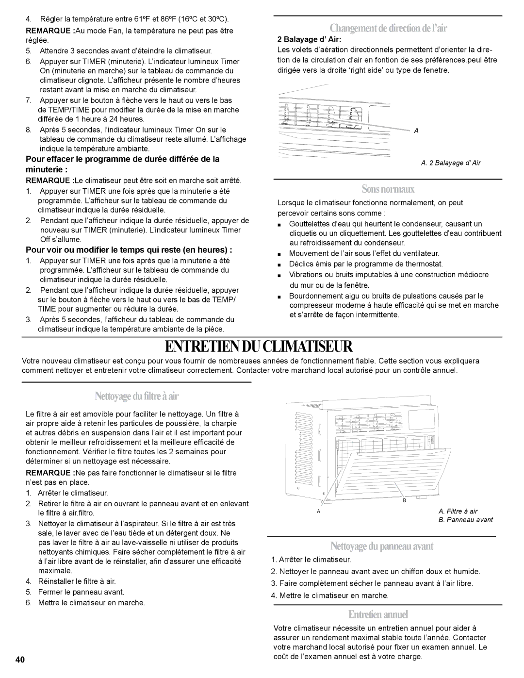 Haier HWR06XCJ, 0010518358 manual Entretienduclimatiseur 