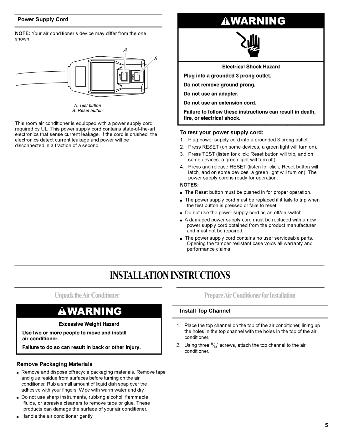 Haier 0010518358, HWR06XCJ manual UnpacktheAirConditioner, PrepareAirConditionerforInstallation 