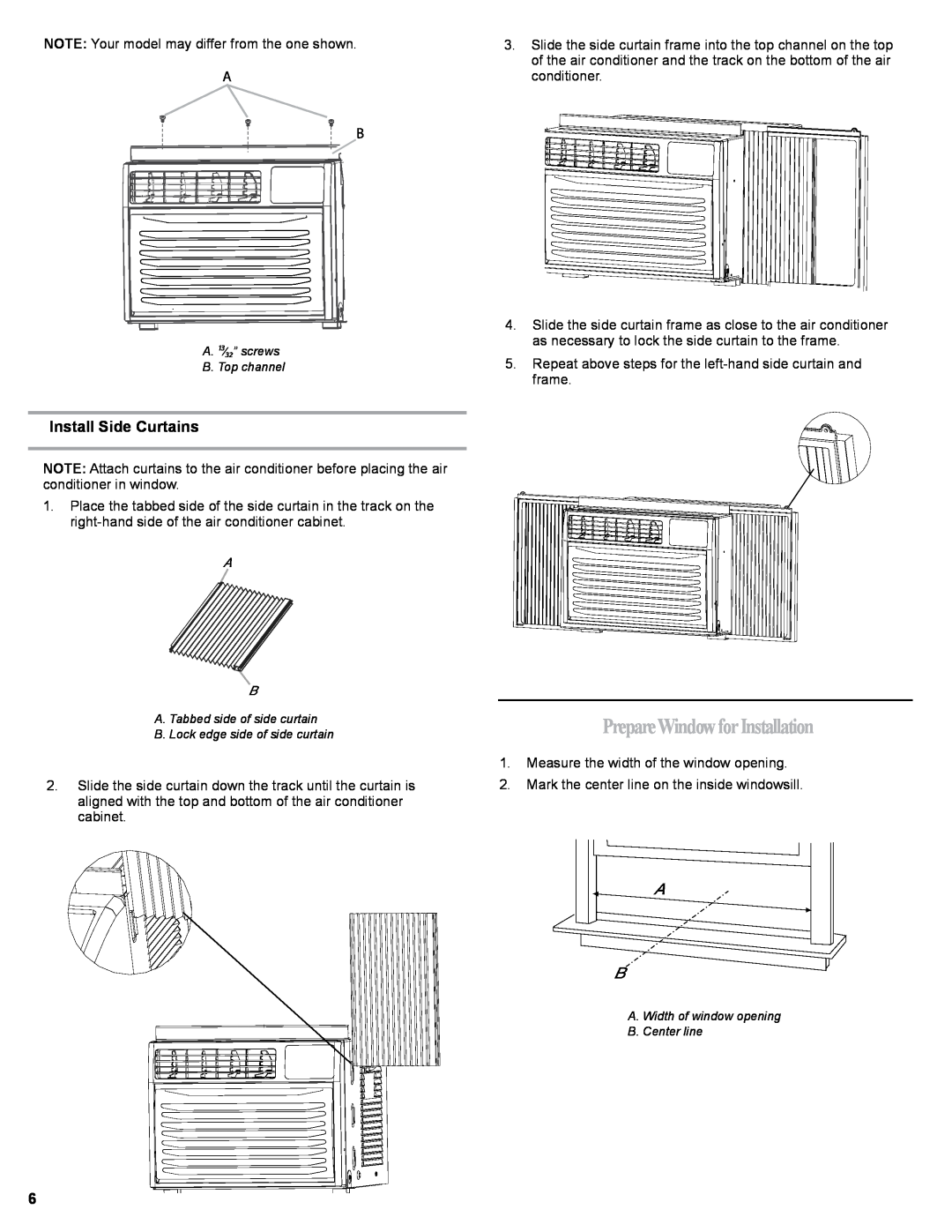 Haier HWR06XCJ, 0010518358 manual PrepareWindowforInstallation, Install Side Curtains 