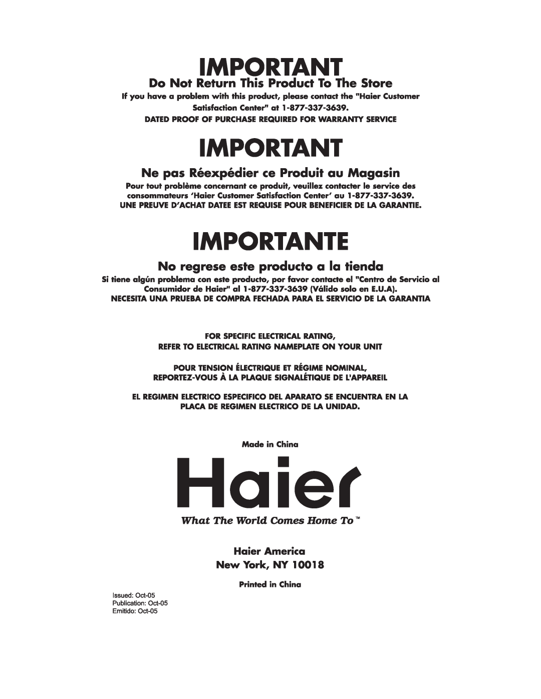 Haier HWVR08XCK, HWVR10XCK manual 