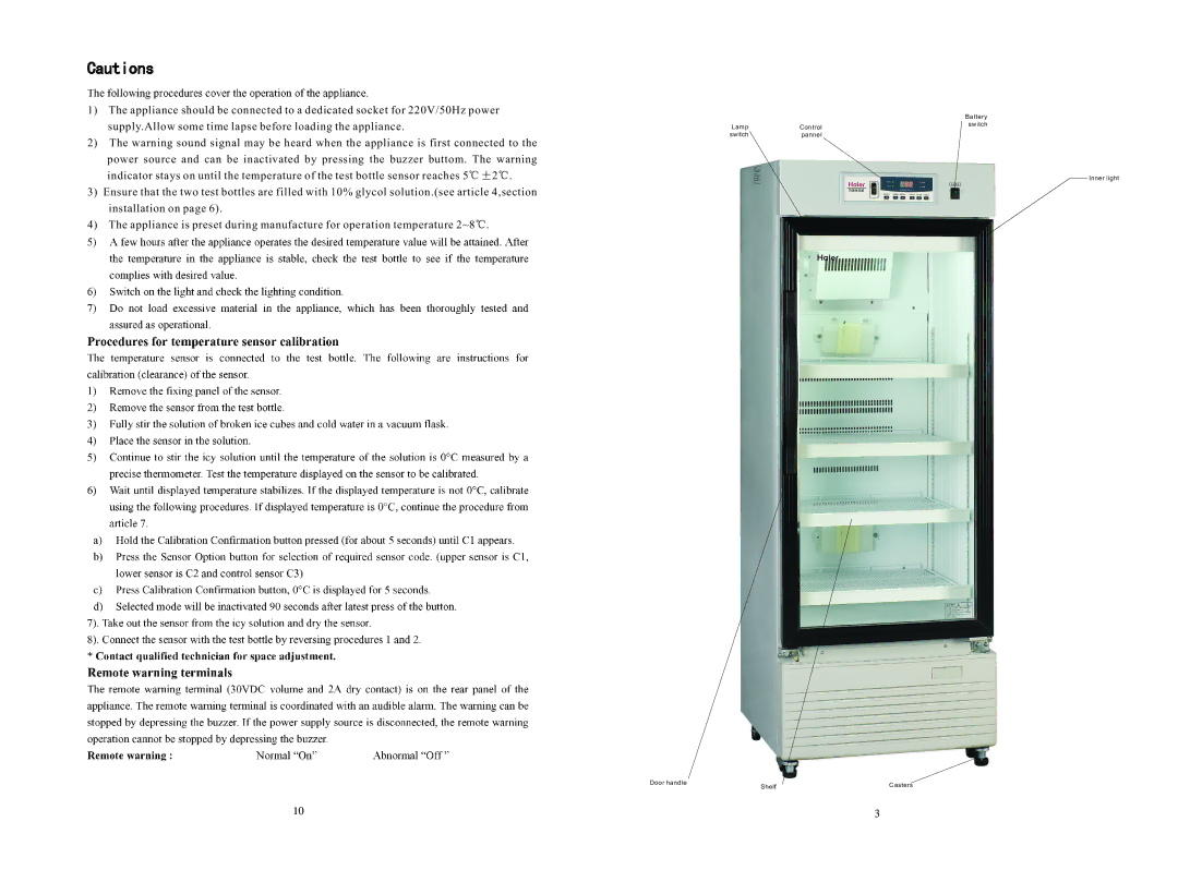 Haier HYC-260-360 operation manual Battery 