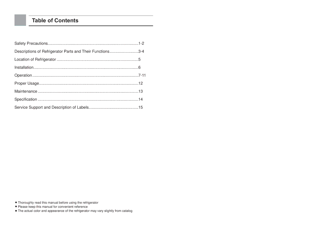 Haier HYC-610 operation manual Table of Contents 