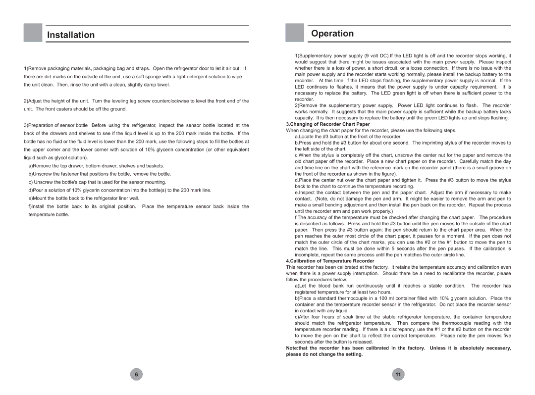 Haier HYC-610 Installation, Operation, Changing of Recorder Chart Paper, Calibration of Temperature Recorder 