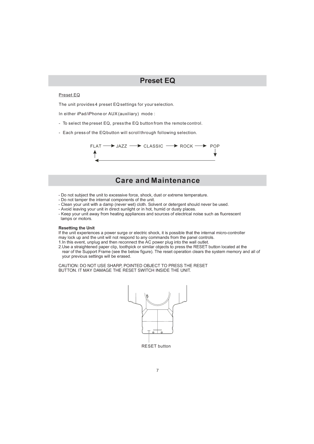 Haier IPD-01 manual Preset EQ 