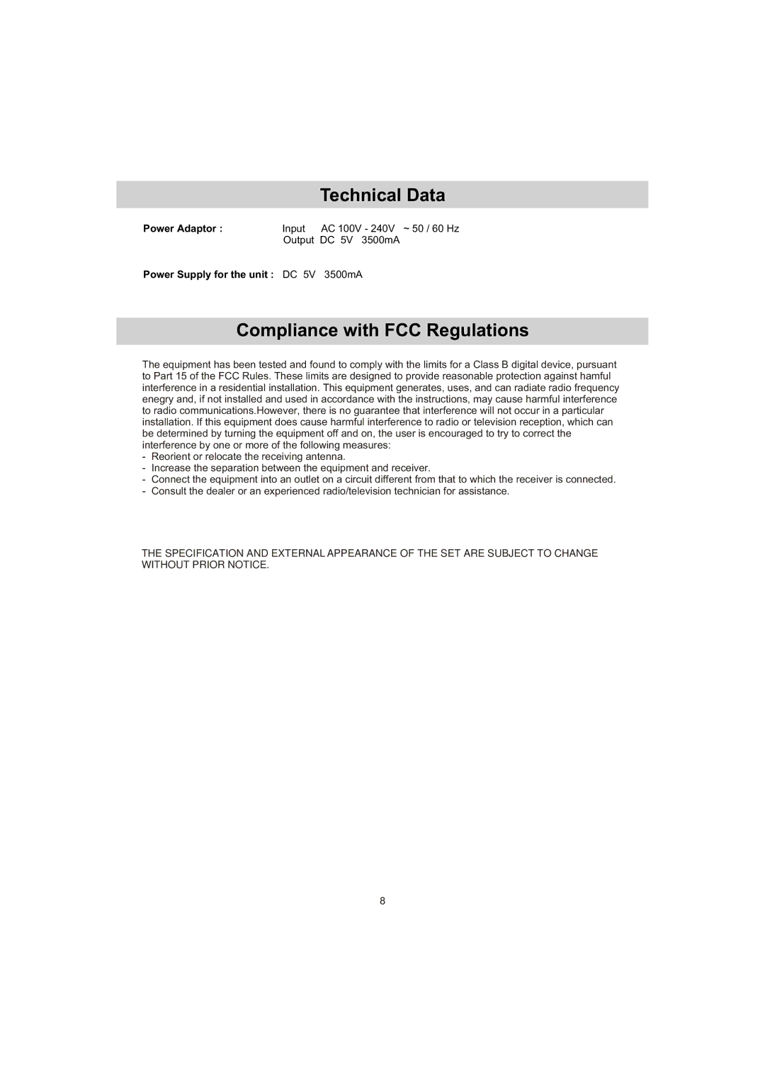 Haier IPD-01 manual Technical Data, Compliance with FCC Regulations 