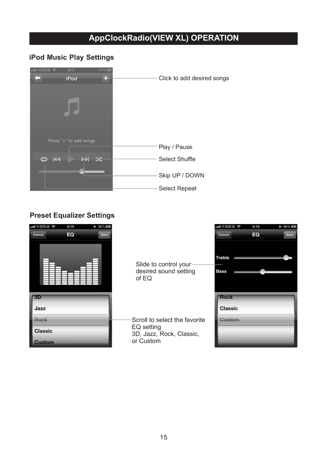 Haier IPD-100 manual IPod Music Play Settings, Preset Equalizer Settings 