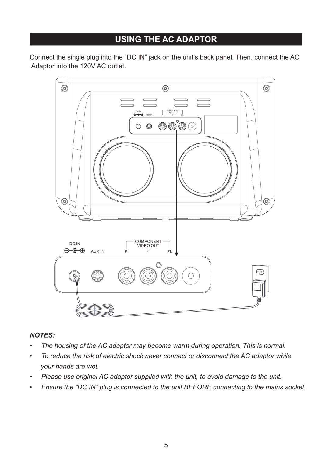 Haier IPD-100 manual Using the AC Adaptor 