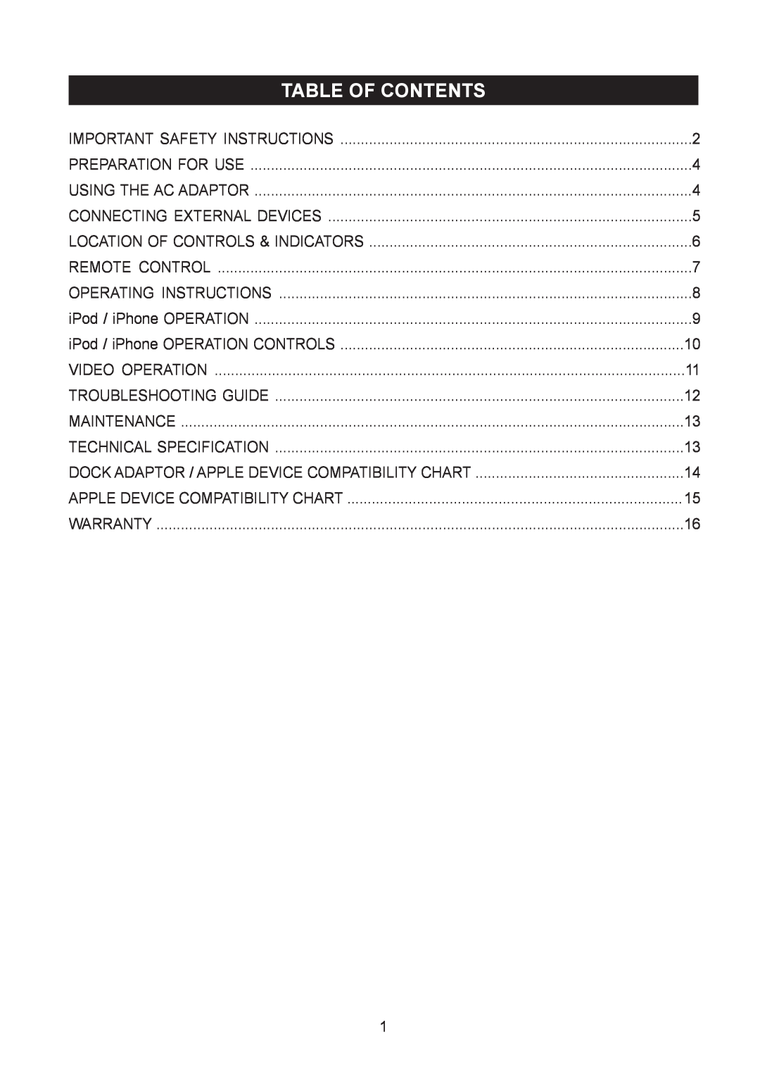 Haier IPDS-10 user manual Table Of Contents 