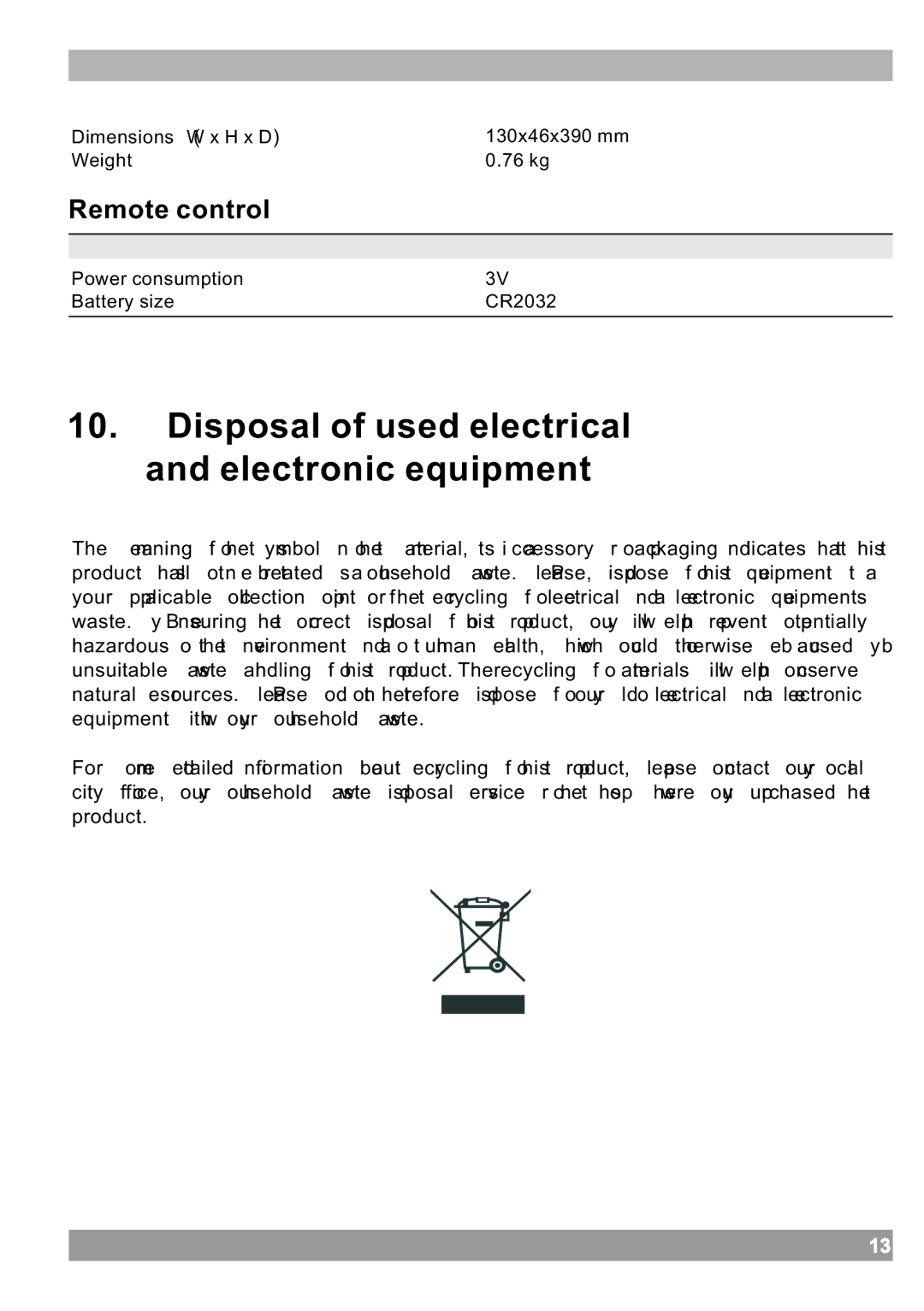 Haier IPDS-20 user manual Disposal of used electrical and electronic equipment, Remote control 