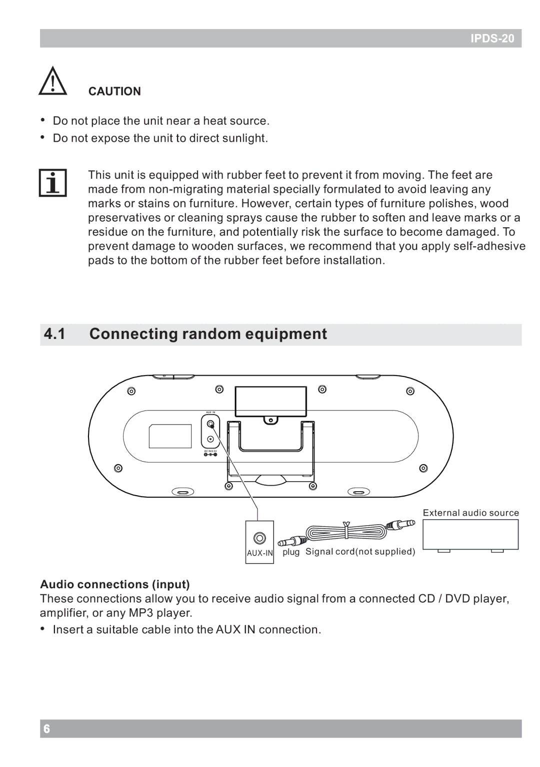 Haier IPDS-20 user manual Connecting random equipment, Audio connections input 