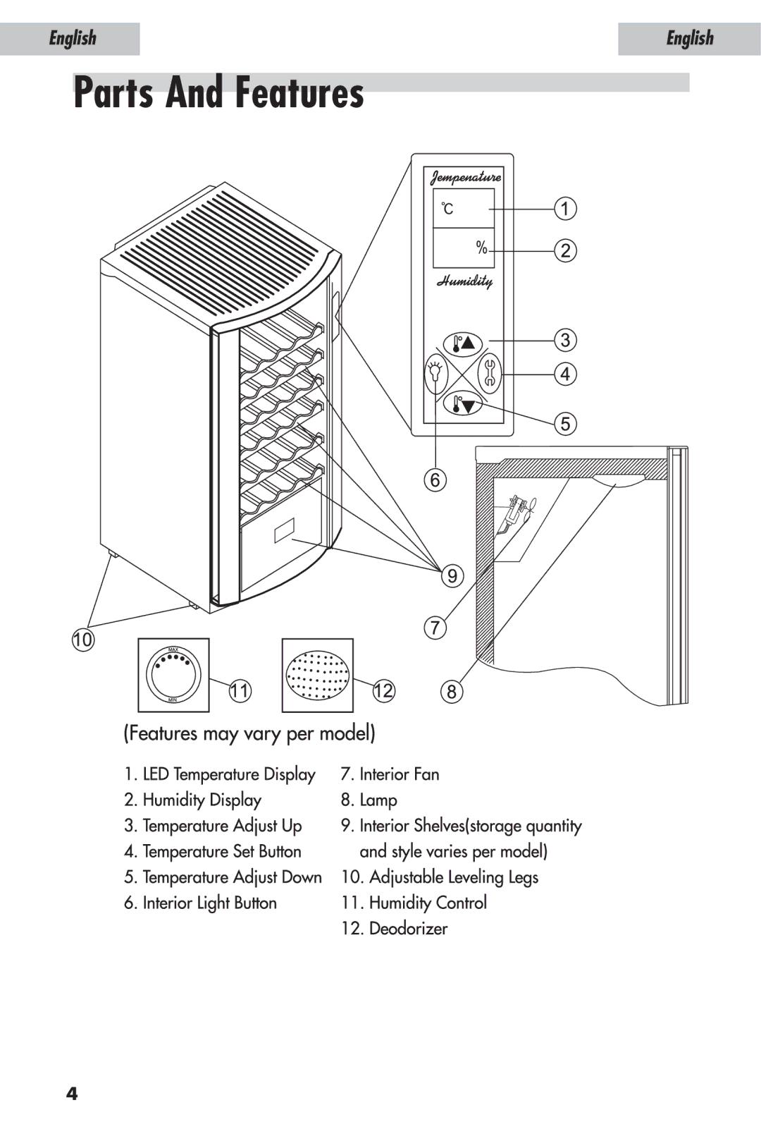 Haier JC-110GD user manual Parts And Features 