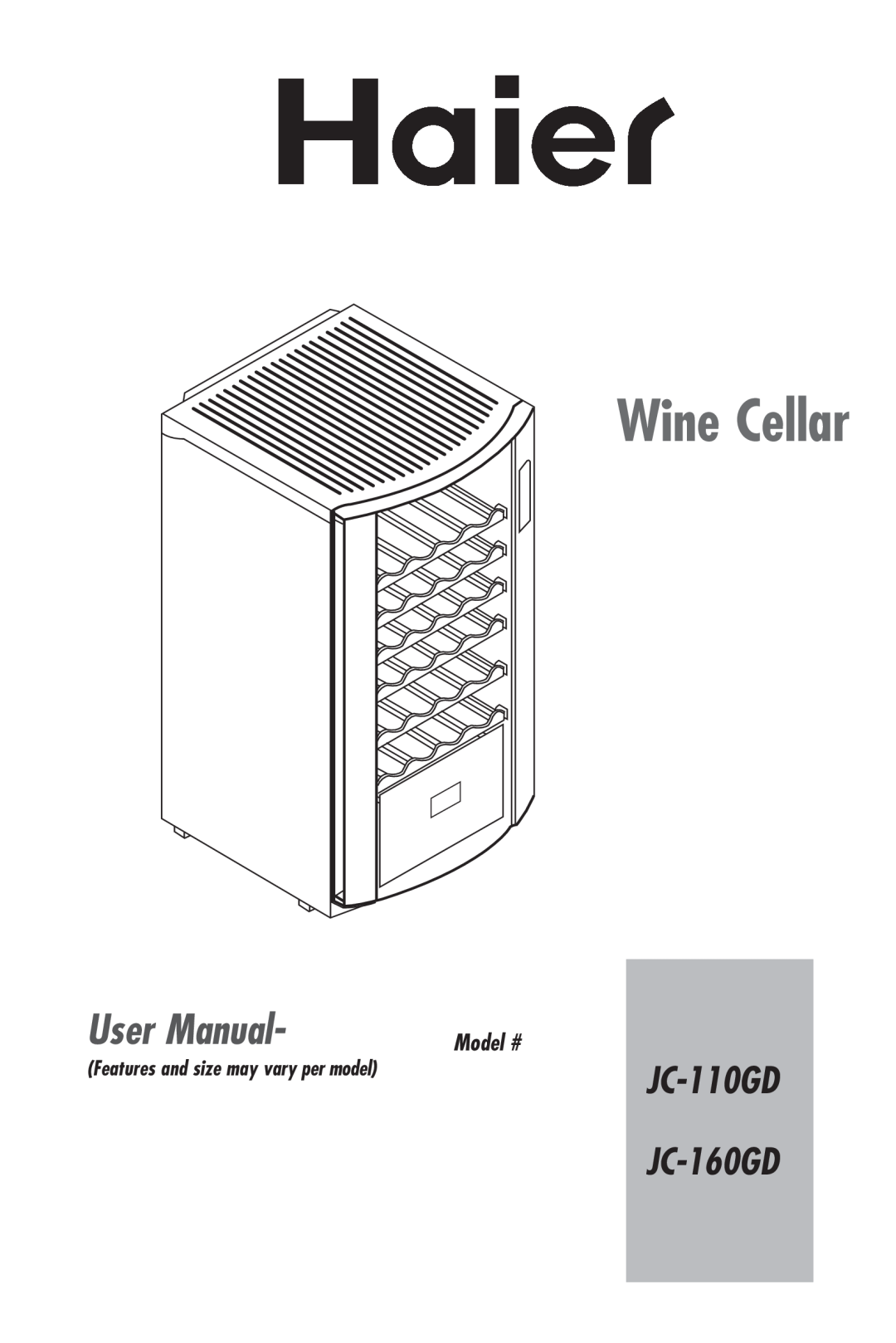 Haier manual Installation instructions and user guide, Wine Cellar JC-110GD JC-160GD 