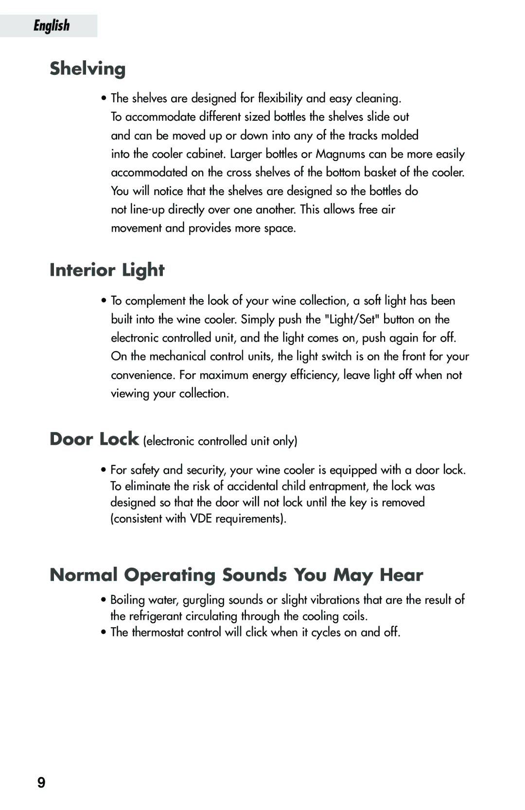 Haier JC-112GA, JC-152GA, JC-82GA manual Shelving, Interior Light, Normal Operating Sounds You May Hear 