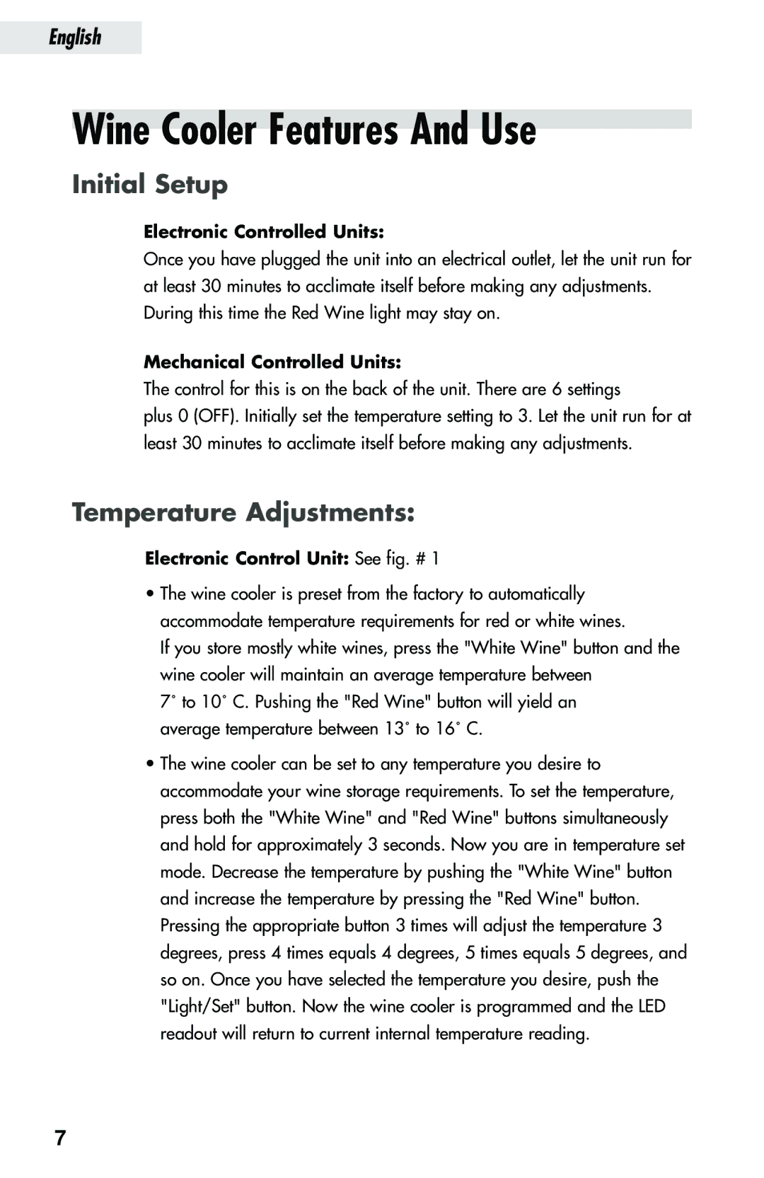 Haier JC-152GA, JC-112GA, JC-82GA manual Wine Cooler Features And Use, Initial Setup, Temperature Adjustments 