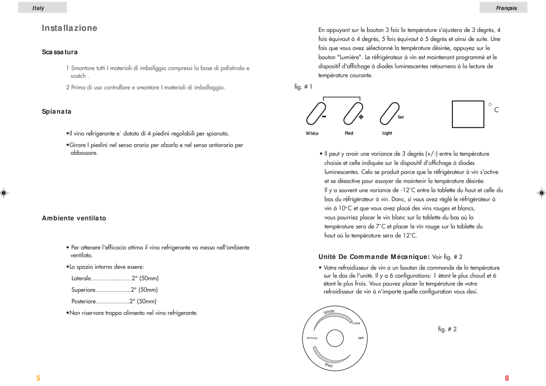 Haier JC-82G user manual Installazione, Scassatura, Spianata, Ambiente ventilato, Unité De Commande Mécanique Voir fig. # 