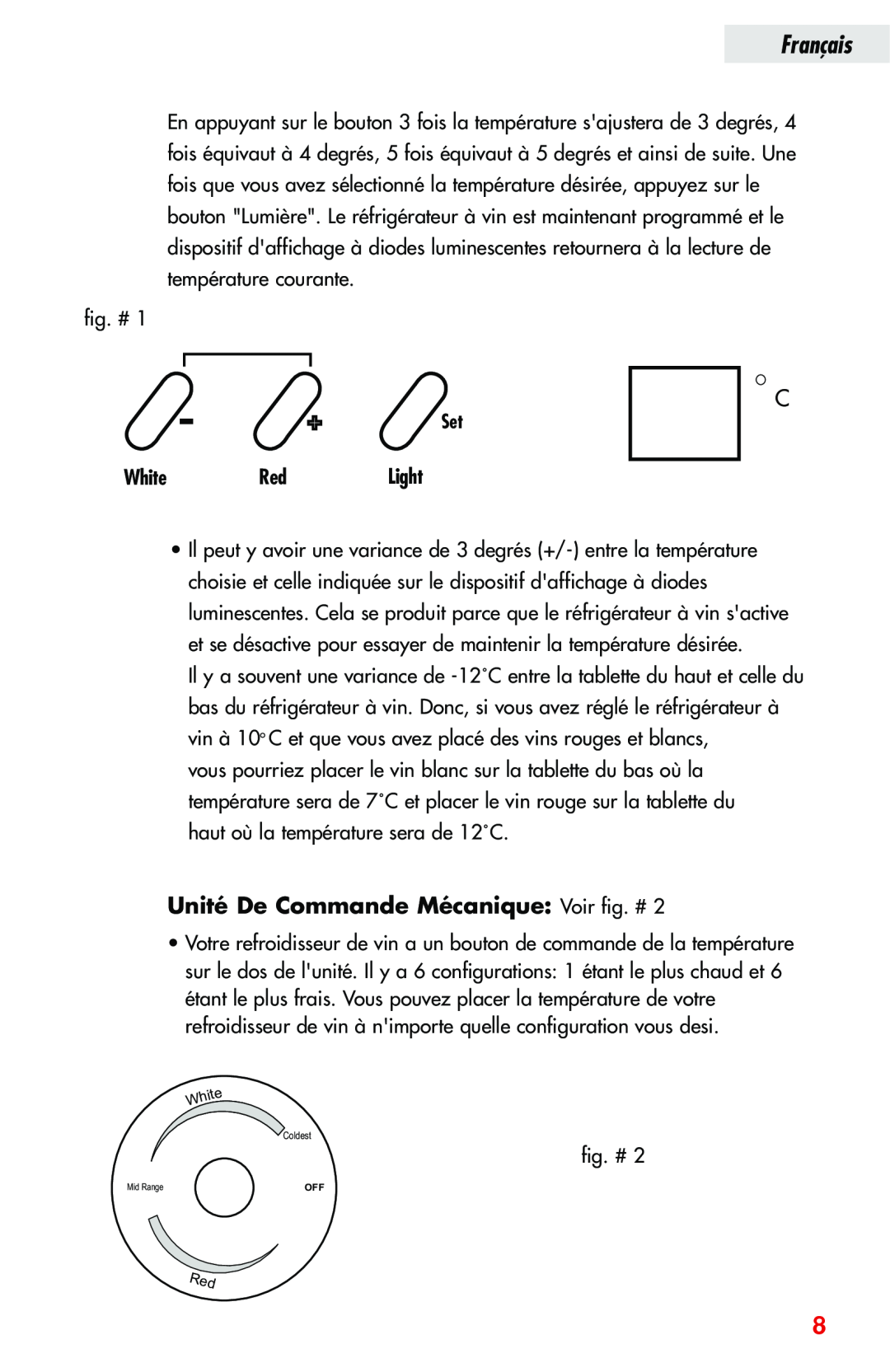 Haier JC-82GB manual Unité De Commande Mécanique Voir fig. #, Français, + Set WhiteRedLight 