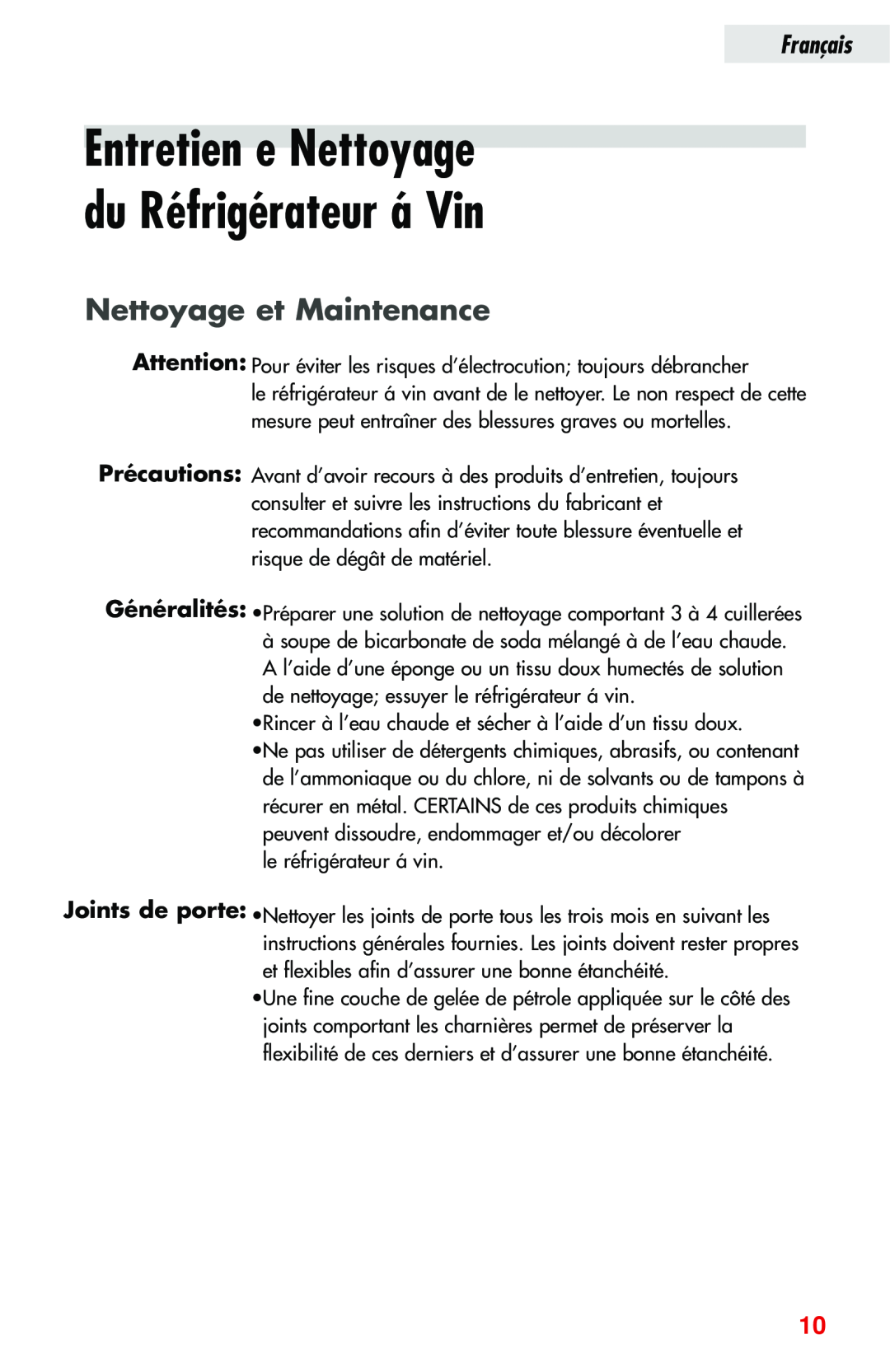 Haier JC-82GB manual Entretien e Nettoyage du Réfrigérateur á Vin, Nettoyage et Maintenance, Français 