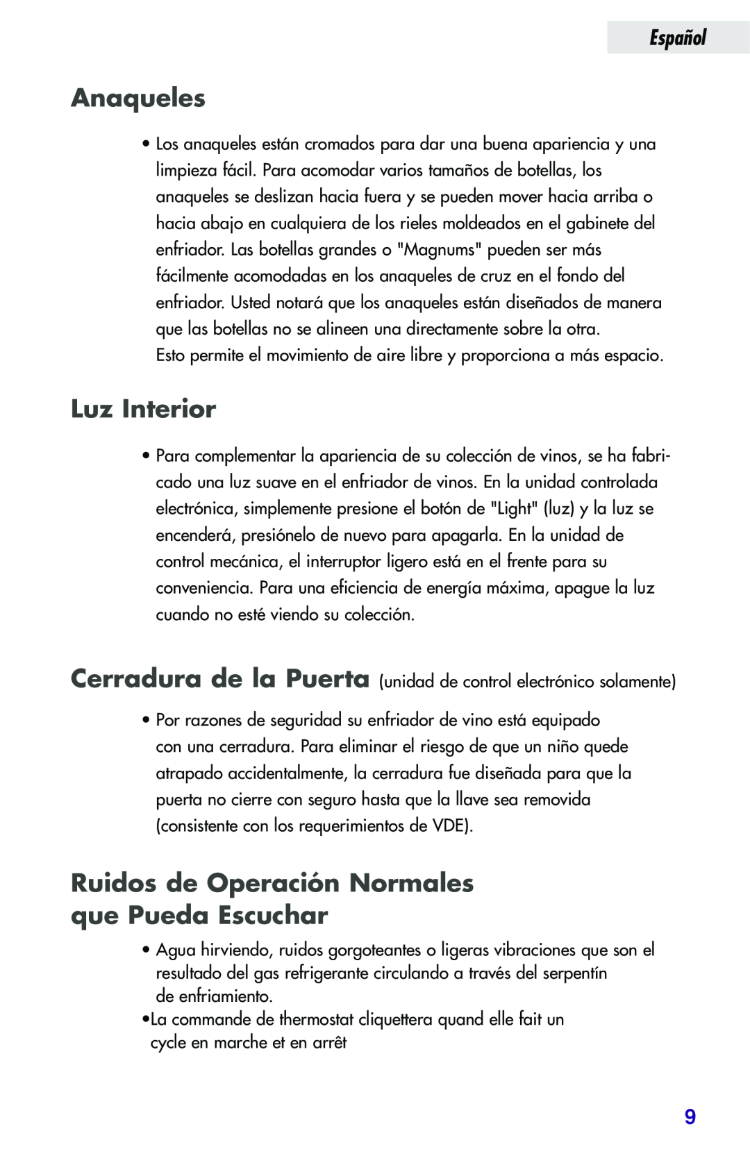 Haier JC-82GB manual Anaqueles, Luz Interior, Ruidos de Operación Normales que Pueda Escuchar, Español 