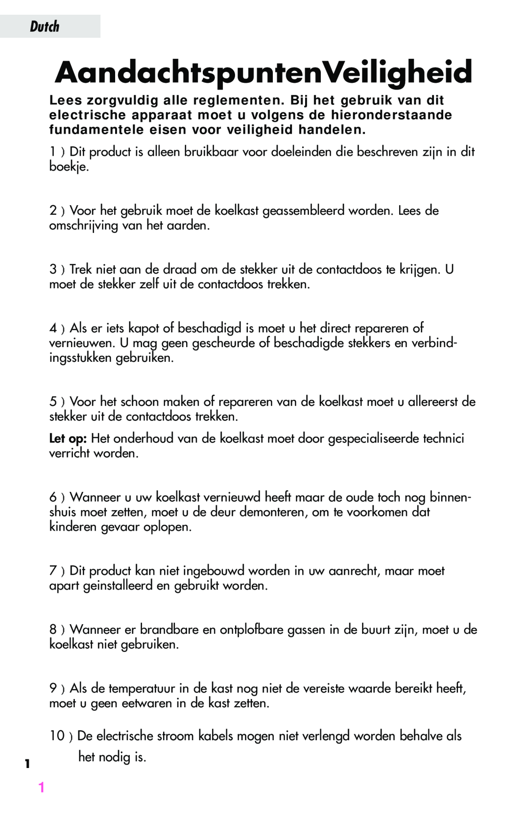 Haier JC-82GB manual AandachtspuntenVeiligheid, Dutch 