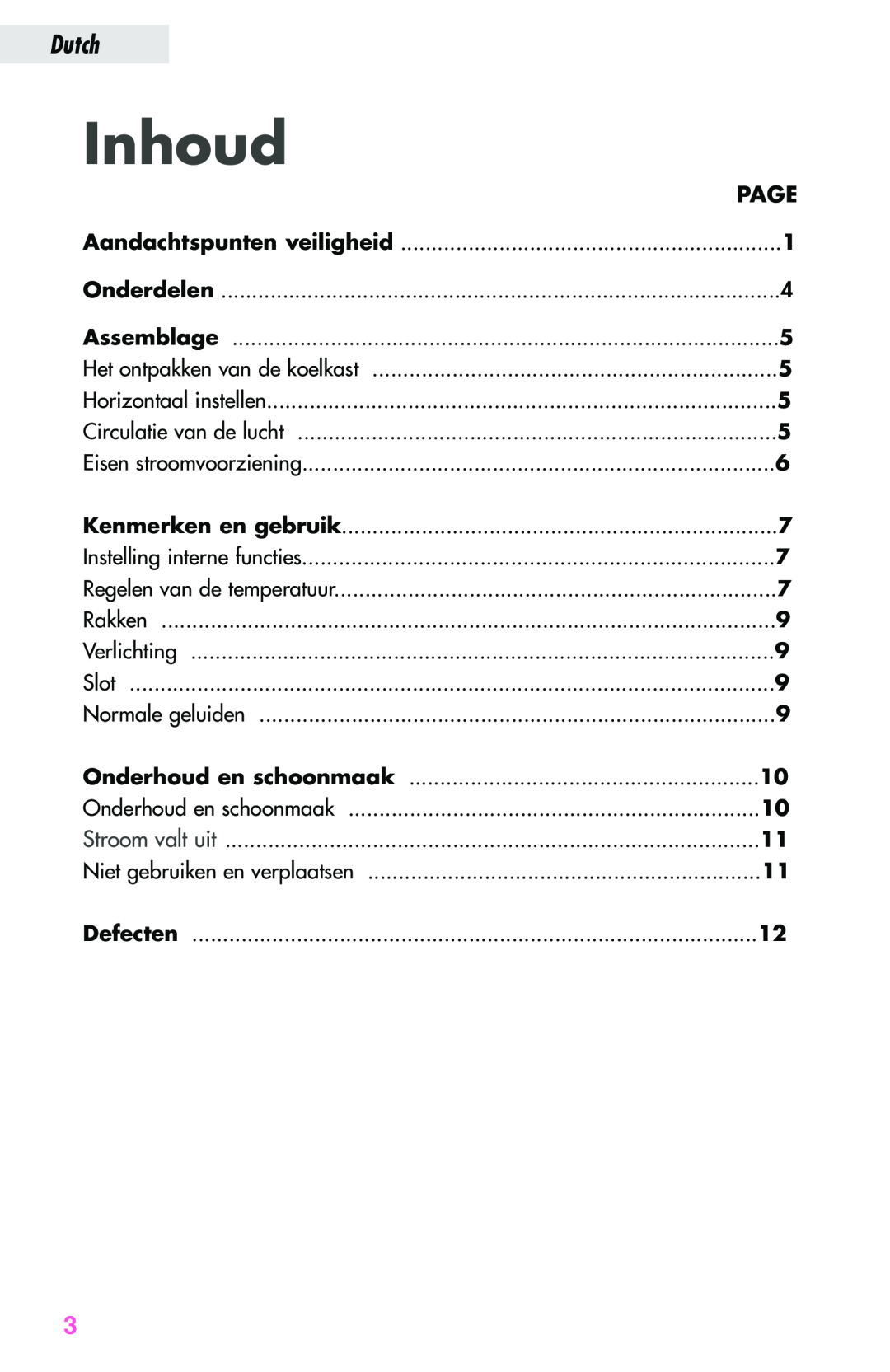 Haier JC-82GB manual Inhoud, Aandachtspunten veiligheid, Onderhoud en schoonmaak, Dutch, Page 