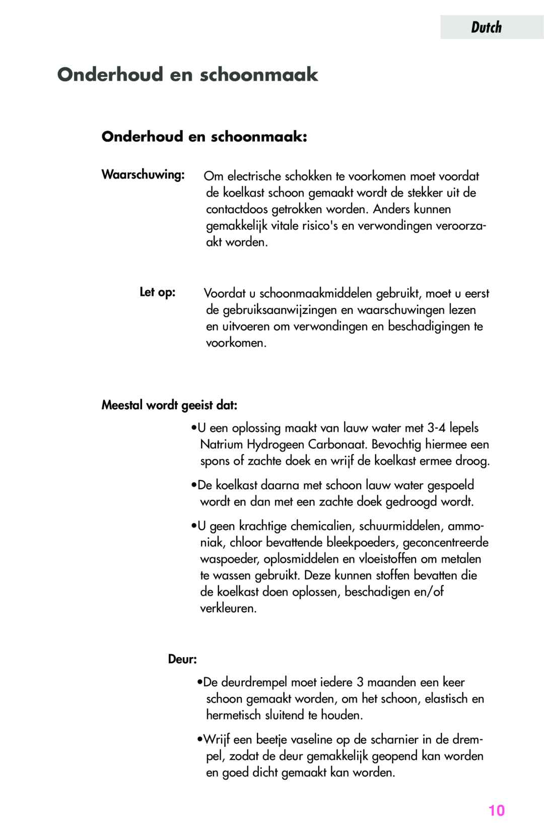 Haier JC-82GB manual Onderhoud en schoonmaak, Dutch 