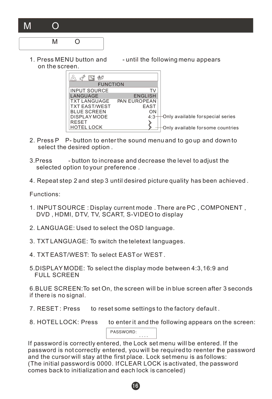 Haier L15T11W-A user manual Function Menu Options, Full Screen 